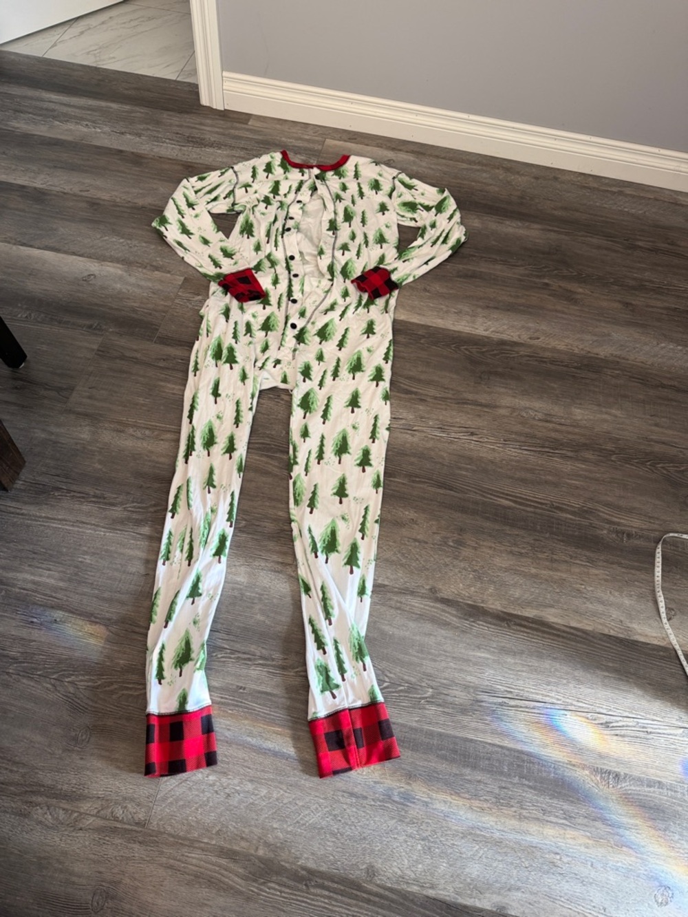 Lazy One Kids Pine Tree Print Holiday Pajamas - Green/Red